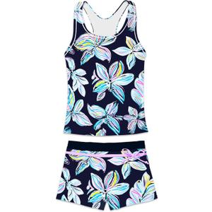 Little Girls' Summer Swimwear Two Piece Boyshort Tankini Kids Swimsuit (8-9 Years, Colorful Flowers)