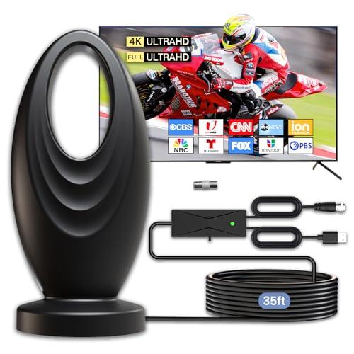 2025 TV Antenna for Smart TV and Old TV, 2800+ Miles Range HD Digital TV Antenna Indoor with 360° Signal Strongest Booster, Supports Local Channels 1080P 4K Reception for Home, RV, Camping (35ft)