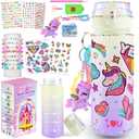 Water Bottle Decorating Kit for Girls/Friendship Bracelet - Craft Your Own, Ages 4-10, Art & Crafts Gift for Birthday Christmas (Pastel Rainbow Unicorn)