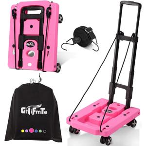 GtIiFmTe Foldable Hand Truck, Lightweight Luggage Cart for Airport Car Seat
Compact Folding dolly with Rotating swivel wheel,storage size12×15.7×4.1",300lbs Load,Upright Lock Handle with 3bungee cords
