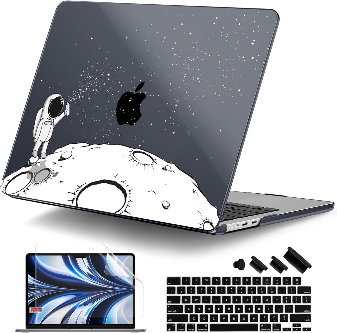 for MacBook Air 13 Inch Case M5 2026 M4 2025 M3 M2 2024-2022 A3449 A3240 A3113 A2681, Plastic Hard Shell & Keyboard Cover & Screen Film for MacBook Air 13.6 Inch Case - Astronaut
