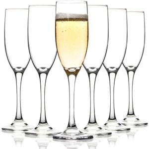 Classic Champagne Glasses Set of 6, 6oz Glass Champagne Flutes, Stemmed Champagne Flutes, Sparkling Wine Glass for Party, Wedding and Home - Clear (6 Count (Pack of 1))