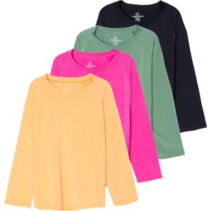 Real Essentials 4 Pack: Girls Rash Guard Swim Shirts Long Sleeve UPF Sun Protection Tops (Ages 416) (XS)