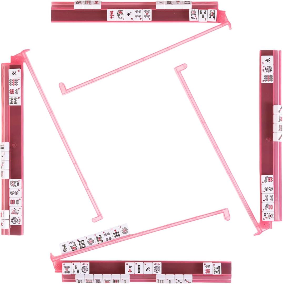 WOOIIROM Mahjong Racks with Pushers, Anti-Slip Design Clear All-in-One Mahjong Racks and Pushers - Modern American Mahjong Tile Racks Set of 4 (Light Pink)