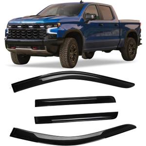 Tape-On Rain Guards Window Visor Compatible with 2019-2024 Chevy Silverado 1500 & GMC Sierra 1500 Crew Cab Pickup Truck Window Vent Deflector Visors 4 Pcs (For 2019-2023 Chevy Silverado 1500)