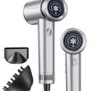 Hair Dryer - High-Speed 150,000 RPM Hairdryer for Fast Drying, 500Million Negative Ionic & Thermo-Control & Cool Shot Button & Lightweight & HD Display Blow Dryer with Magnetic Diffuser & Nozzle (Metal Silver Grey)
