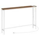 HOOBRO Narrow Console Table with Power Outlets, 44.9 Inches Sofa Table, Slim Behind Couch Table, Entryway Table with Display Shelf, for Living Room, Foyer, Hallway, Walnut and White WH114UXG01