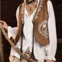 MakeMeChic Women's Faux Suede Tank Top Rivet Studded Paisley V Neck Embroidery Retro Cowgirl Vest Tops (Brown, XS)