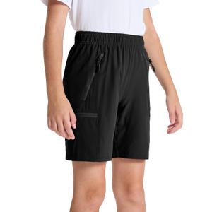 DEVOROPA Youth Boys Hiking Cargo Shorts Lightweight Quick Dry Athletic Running Workout Shorts Water Resistant Zip Pockets Black M (M)
