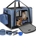 Petskd Extra Large Cat Carrier with Litter Box 24"x17"x17" for Medium Large Cat or 2 Small Cats, Collapsible Soft Sided Pet Carrier for Car Travel with Lockable Safety Zippers(Blue)