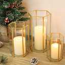Glass Hurricane Candle Holder, Set of 3 Large Clear Hexagon Lanterns Pillar Candle Lantern with Gold Metal Frame Wedding Centerpiece Table Decor Home Decorations