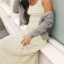 Womens Striped Bodycon Long Dress 2025 Summer Sleeveless Square Neck Ribbed Knit Tank Dress (XL)