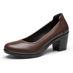 DREAM PAIRS Women's Chunky Closed Toe Low Block Heels Work Pumps Comfortable Round Toe Dress Wedding Shoes (11, Brown)