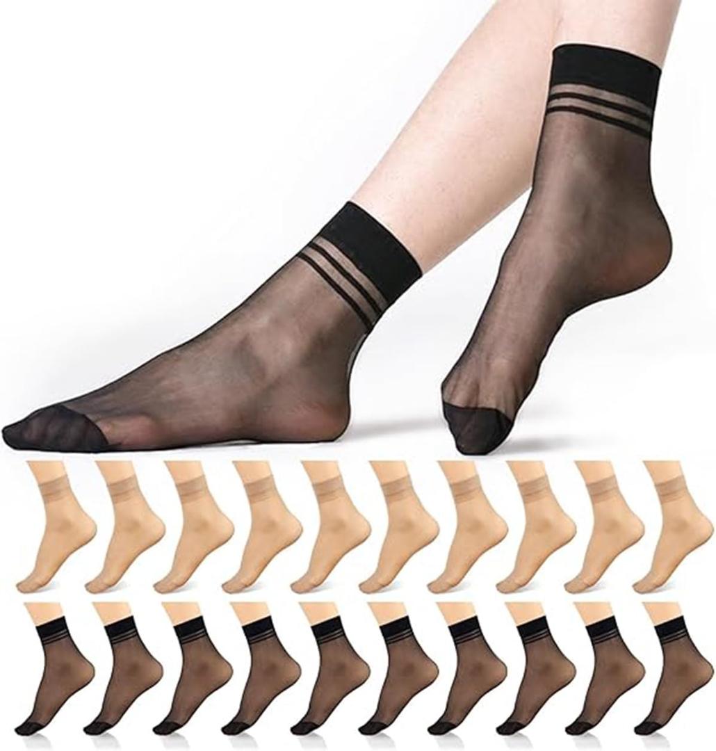 Aimery 10 Pairs Summer Women's Ankle Sheer Nylon Socks - Thin Soft, Reinforced Toe & Stylish Transparent Hosiery sheer socks