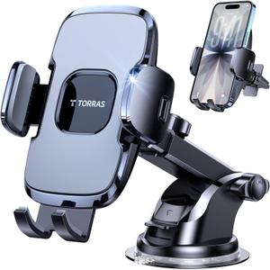 TORRAS Military-Grade Phone Holders for Your Car96+LBS Strongest SuctionCar Phone Holder Mount, Ultra-Durable Cell Phone Car Mount Truck for Dashboard Windshield Vent for iPhone 17 16 15 Pro Max Air