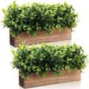 Lyrow 2 Pack Artificial Eucalyptus Plants in Rectangular Rustic Wooden Planter Box Faux Potted Herb Plant Greenery Centerpiece for Cabinet Windowsill Table Shelf Wedding Farmhouse Decor (Brown, 16 '')