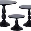 Set of 3 Black Cake Stands, QENUIITEA Metal Round Cake Holder Dessert Pie Pizza Display Stand 8" 10" 12" Serving Tray Halloween Decoration for Wedding Celebration Party Birthday Baby Shower