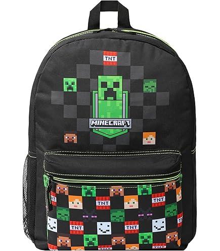 Minecraft Backpack for Boys Kids Teens Adjustable Straps Front Pocket Daypack Backpacks for Sports Gym School Gamer Gifts (Black)