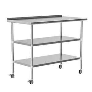 Stainless Steel Work Table with Wheels, 24x48 Inch NSF Food Prep Table with Backsplash & 2 Adjustable Undershelves for Commercial Kitchen, Restaurant, Garage