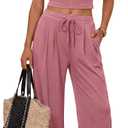 PRETTYGARDEN 2 Piece Sets for Women Summer 2026 Spring Lounge Set Matching V Neck Tops Wide Leg Pants Airport Travel Outfits L