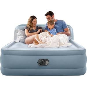Intex 64449ED Dura-Beam Deluxe Plush Air Mattress with Headboard: Fiber-Tech - Queen Size - Built-in Electric Pump - 18in Bed Height - 600lb Weight Capacity