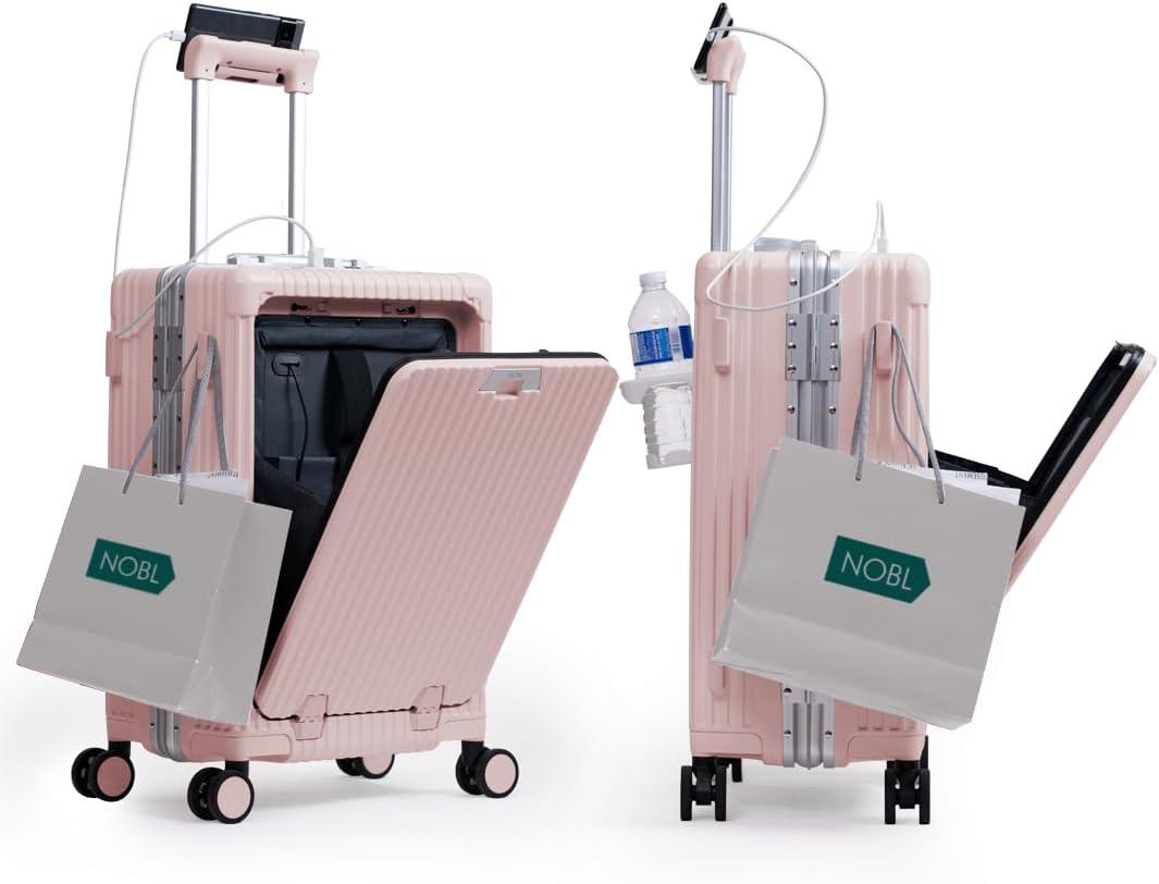 Nobl Travel Zipperless Carry On Suitcase - Noble Travel Suitcase Unbreakable Carry On Luggage 22x14x9 Airline Approved - Polycarbonate Shell, Aluminum Frame, Dual TSA Locks, 360° Spinner Wheels - Pink