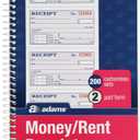 Adams Money and Rent Receipt Book, 2-Part Carbonless, 5-1/4" x 11", Spiral Bound, 200 Sets per Book, 4 Receipts per Page (SC1152) (Smaller pack)