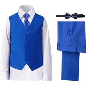 Boys' Suits Formal Slim Fit Tuxedo Boys Vest and Pants Set for Teens Dress Clothes Wedding Outfit with Tie and Bow Tie (Size 5)
