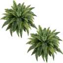 Fake Ferns - 2 Packs Artificial Ferns for Outdoors & Indoors, Lifelike 36in Faux Boston Fern with Eucalyptus Stems Centered for Porch Planters Home Office Hotel Garden, UV Resistant, Potted or Hanging (40 fronds-2p)