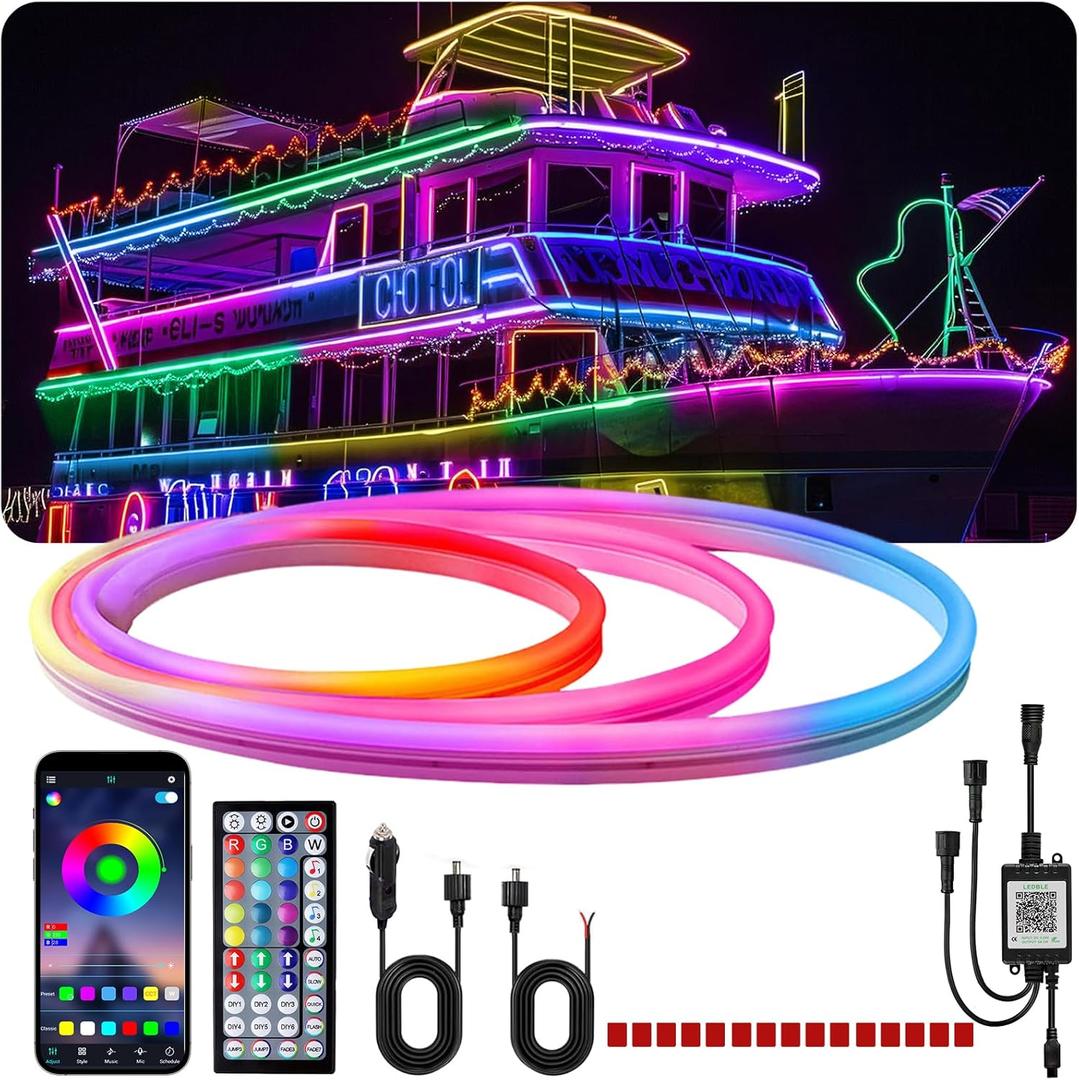 16.4FT LED Neon Rope Lights for Boat, Flexible RGB LED Rope Lights, Control with APP/Remote IP68 LED Boat Lights for Pontoon, Bass Boat, Kayak, Jon Boat, Cabin, Deck