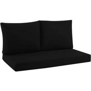 idee-home Outdoor Loveseat Cushions for Patio Furniture, Waterproof Couch Hampton Bay Deep Seat Cushion Replacement Set 46" x 26", Patio Love Seat Sofa Cushions for Porch Garden Chair, Black Pattern