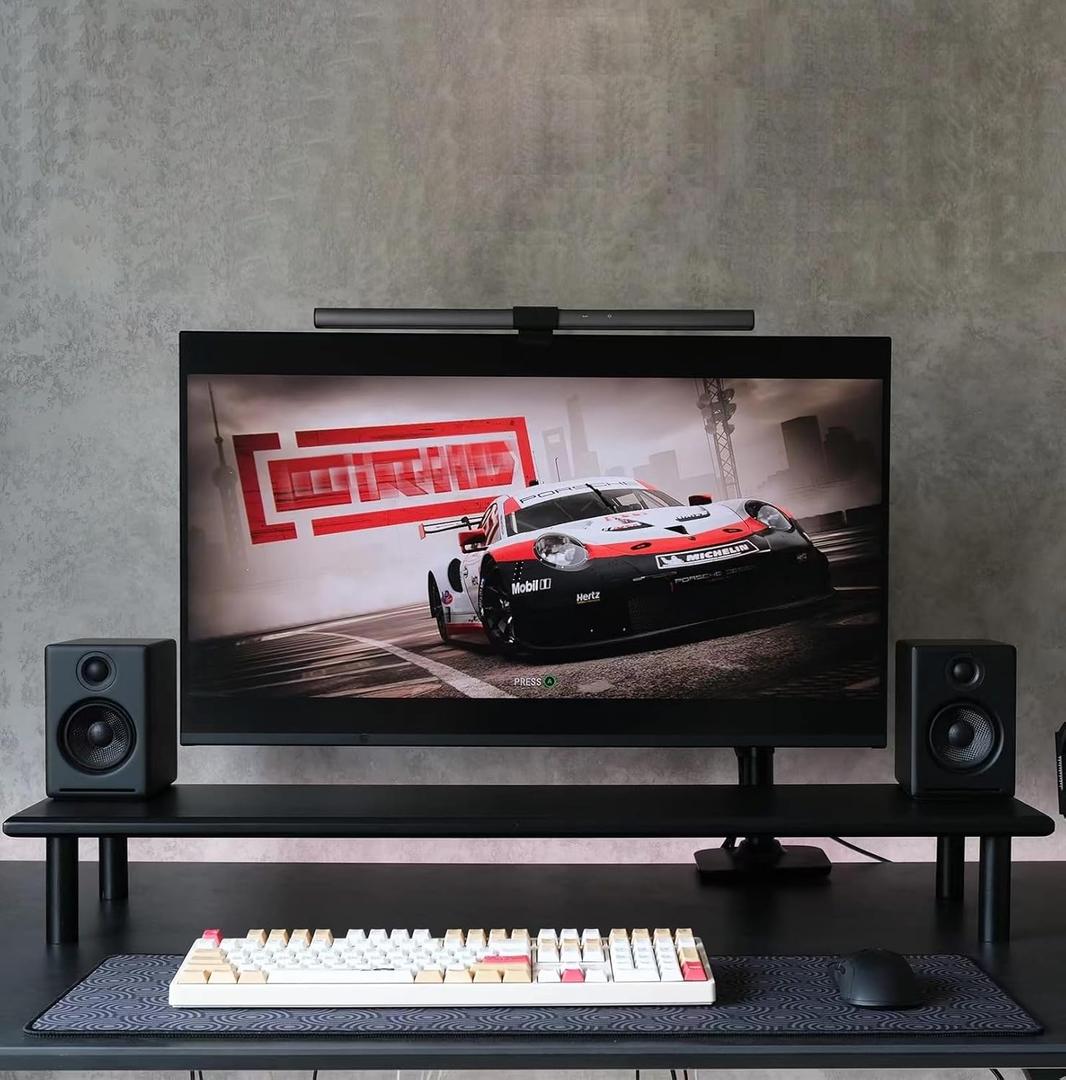 Bamboo Dual Monitor Stand Riser, Supports 2 Monitors, Printer, Heavy TV up to 300 lbs and 75 Inches (Black)