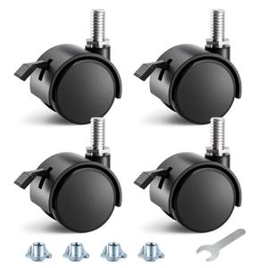 2 Inch Furniture Stem Casters Set of 4, Threaded Stem Diameter 5/16" Plastic Locking Caster Wheels, Black Swivel Small Castors with T-Nuts, for Table, Cabinet, Storage Rack