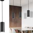 4" Pendant Lights Kitchen Island, 25W Cylinder Hanging Lights with Dipswitch, Modern Eye Care Led Pendant Lamp fixtures for Bedroom, Living Room, Office (Black, 1 Pcs)