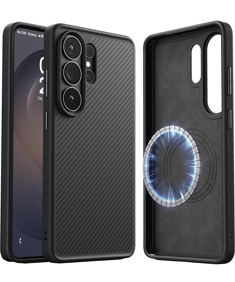 JUESHITUO for Samsung Galaxy S26 Ultra Case, [MilGrade Drop Protection] [600D Aramid Fiber] [Fit for MagSafe] [with Screen Protector] Minimalist Carbon Fiber Textures, Sturdy Magnetic Cover Black