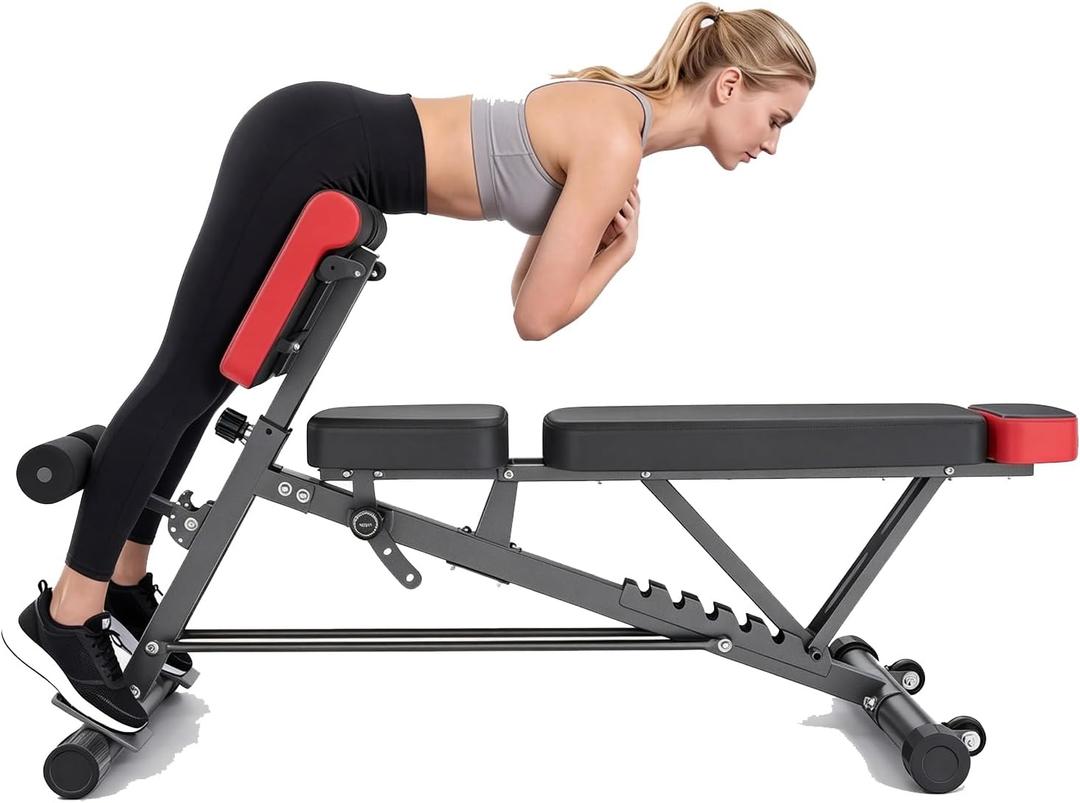 DUMOS Adjustable Weight Bench, 660 LBS Workout Bench Press with 2 Wheels, 63.39*26.18*46.85in