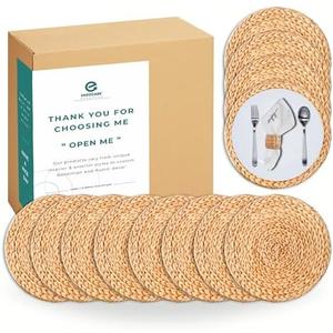 Eneocare Round Woven Placemats Set of 12, Natural Water Hyacinth Placemats, Wicker Placemats, Braided Straw Rattan Table Mats, Heat Resistant Non-Slip for Kitchen, Dining and Home Decor (11.8") Eneocare Round Woven Placemats Set of 12, Natural Water Hyacinth Placemats, Wicker Placemats, Braided Straw Rattan Table Mats, Heat Resistant Non-Slip for Kitchen, Dining and Home Decor (11.8")