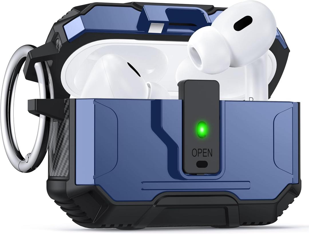 for AirPods Pro 2 Case Cover [Safety Lock] [Magnetic One-Click Open] [Military Shockproof Armor] Double Rugged Outdoor Wireless Charging Case for AirPods Pro 2nd Generation with Keychain, Blue