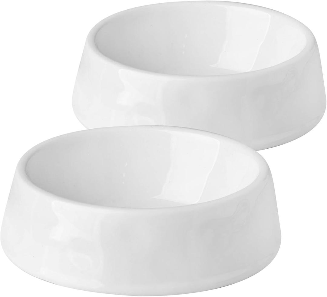 Ceramic Dog Bowls, Dog Food Water Bowl Set, 6.5inch Dog Dishes for Medium Sized and Small Dog, Cat Dog Plates for Food, White