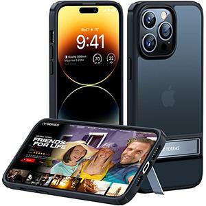 TORRAS MarsClimber for iPhone 14 Pro Case with Stand, [3 Stand Ways Metal Kickstand] [8FT Military Grade Drop Tested], Protective Slim Translucent Matte iPhone 14 Pro Phone Case for Women Men, Black
