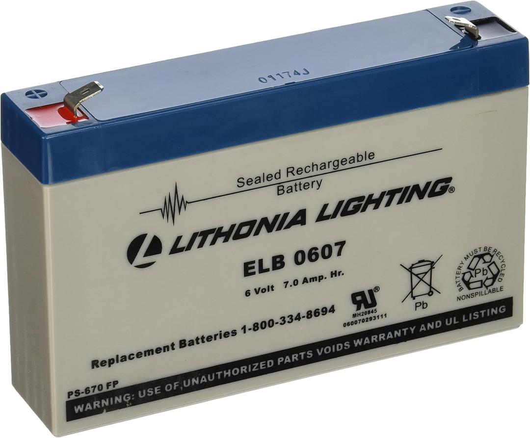 Lithonia Lighting ELB 0607 Rechargeable Emergency Replacement Battery, 250 watts, 6 Volts, 7 Amp, White