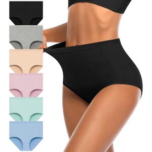 OLIKEME Womens Cotton Underwear High Waisted Postpartum C Section Panties Soft Stretch Breathable Full Coverage Briefs 6 Pack (X-Large)