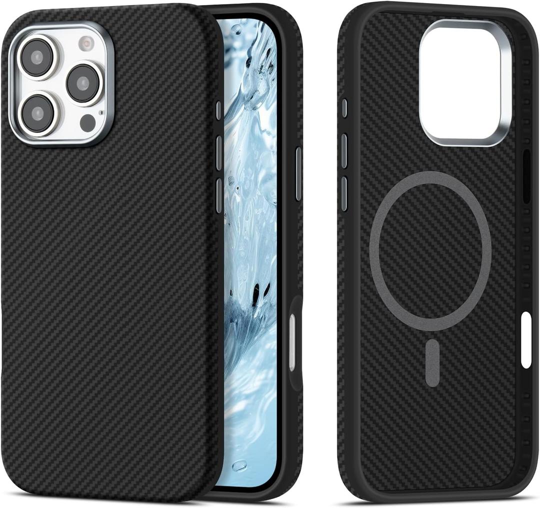 LOPIE Carbon Fiber Finish Designed for iPhone 16 Pro Max Case, Military-Grade Protection [Made from Triple Layer Selected Aramid Fiber, Not as Slim as Other Aramid Cases] Compatible Mag Safe - Black