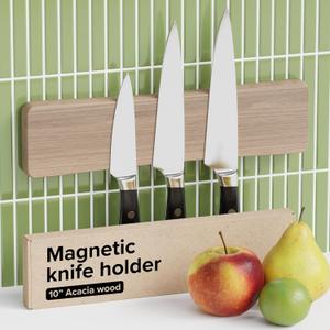 Knife Magnetic Strip 10" Acacia Wood Whitewashed Oak  Magnetic Knife Holder for Wall no Screws  Kitchen Utensil Holder, Knife Bar, Knife Rack, Kitchen Organizer and Tool Holder