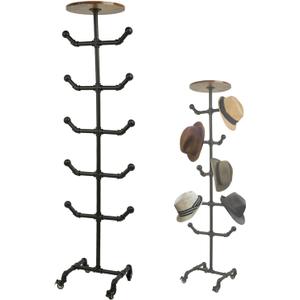 uyoyous Rustic Metal Pipe Hat Rack, Freestanding Hat Display Stand with Wheels, Industrial Hat Organizer Holds 10 Hats for Home Shopping Mall