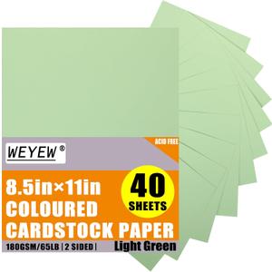 Light Green Cardstock 8.5 x 11 Thick Paper, 40 Sheets 65 LB/180 GSM, Cardstock Printer Paper for Invitations, Menus, Wedding, DIY Cards, Kids School Supplies