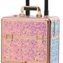 CHANNCASE Rolling train case with drawer Makeup rolling Cosmetic organizer Makeup traveling case Makeup trolley (colorful with gold)