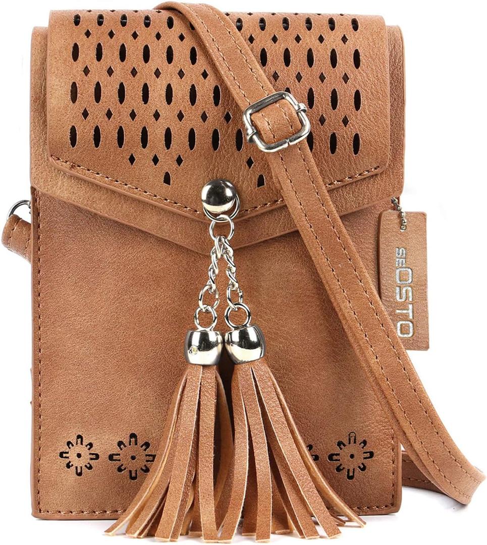 seOSTO Womens Small Crossbody Bag For Woman, Tassel Wallet PurseGifts For Teenage Girls (Brown)