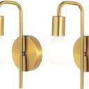 Aomesinc Modern Wall Sconces Set of 2 Gold Bathroom Wall Light Fixtures Edison Lamp Indoor Lighting for Living Room Bedroom Hallway(Without Bulb)