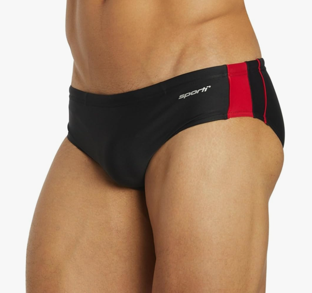 Sporti Men's Swim Briefs - Printed Color & Solid Swimsuit Training Suit - Men's Athletic Swimwear Briefs for Lap Swimming